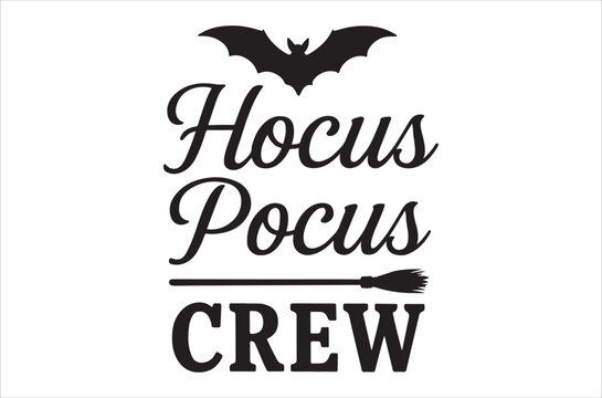 Hocus pocus crew with bat and broom illustration in black and white
