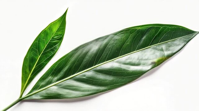 Video A single green leaf on a white surface