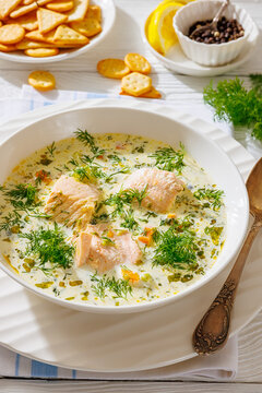 swedish laxsoppa creamy salmon soup in a bowl