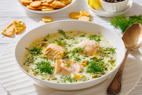 swedish laxsoppa creamy salmon soup in a bowl