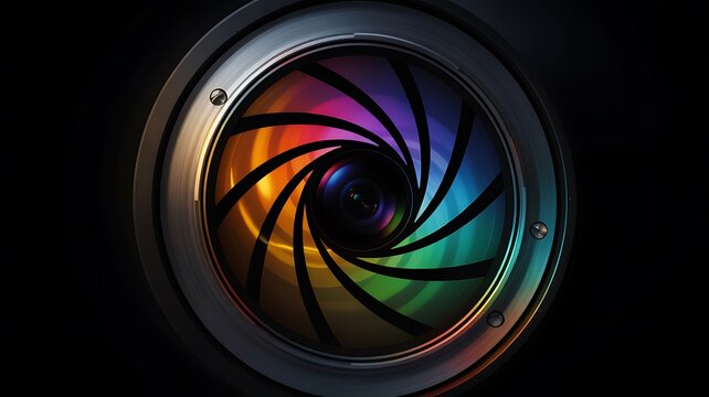 Colorful Camera Lens Aperture with Abstract Light Reflectio