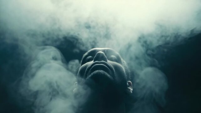 Video A person covered in smoke, possibly from a fire or industrial accident