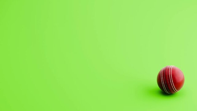 Cricket Ball Rolling Left to Right and Right to Left, on Green Background with Copy Space, 3D Animation