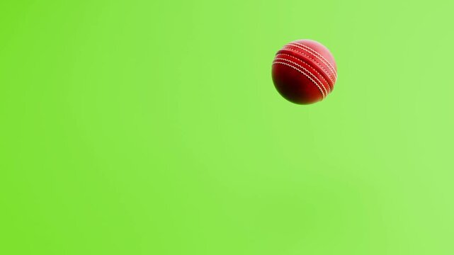Cricket Ball Bouncing on Green Background with Copy Space, Seamless Loop 3D Animation