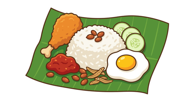 Nasi Lemak on Banana Leaf