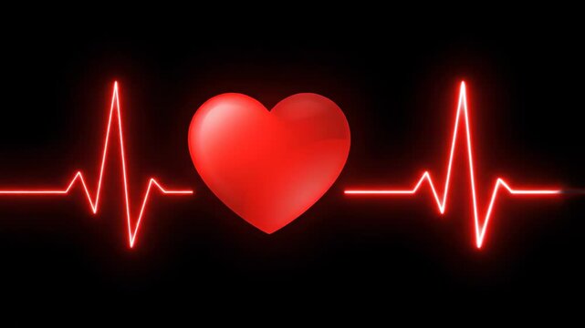 Animated red heart with glowing pulse lines against a black background for medical or love themes