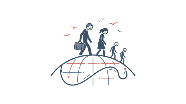 Family Walking Across the Globe Towards a Business Destination