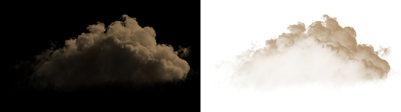 Cloud shaped like a layer of brown smoke floating on a transparent background during daytime