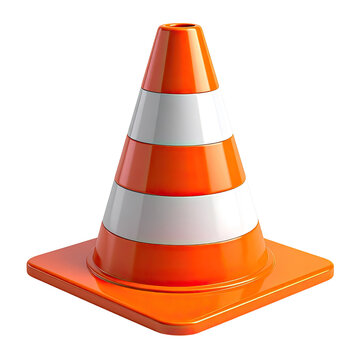 Bright orange traffic cone with white stripes on a black background