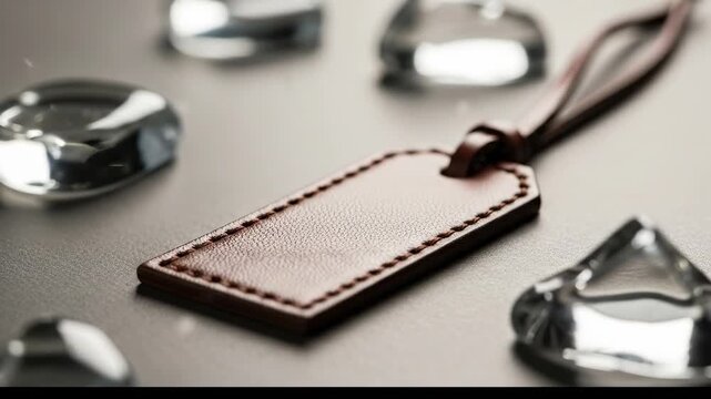 Leather tag with water droplets