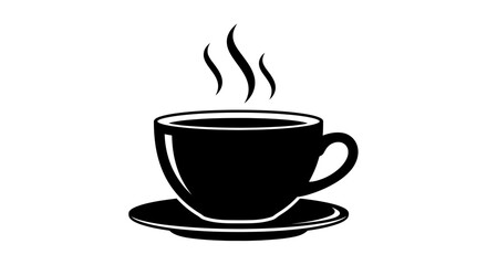 Obraz premium A simple black and white illustration of a steaming hot cup of coffee on a saucer