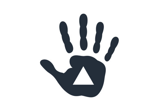 Minimalist Black Handprint Silhouette with Triangle Symbol in Palm - Occult and Spiritual Concept Icon