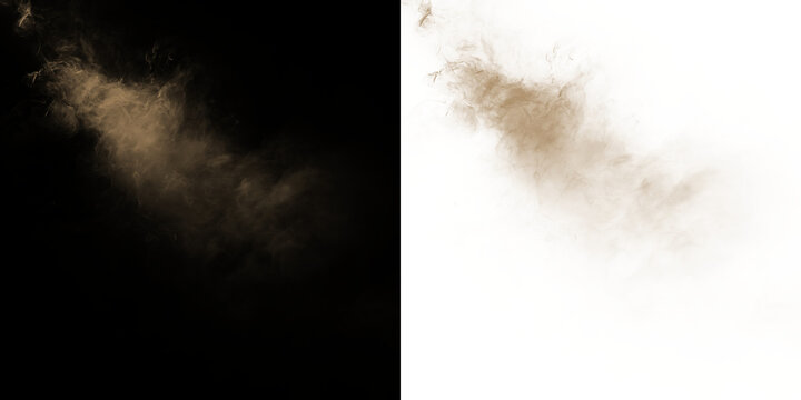 Brown powder floating on a transparent background creates a unique visual effect in a simple design