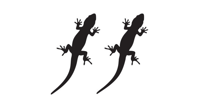 Black gecko silhouette vector illustration on white background two lizards crawling upwards with long tails and tiny toes.