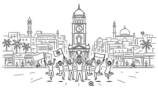 Joyful People Celebrating with Flags in a Middle Eastern City