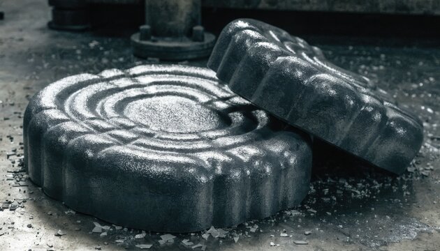 Closeup of vulcanizing rubber mats with antifatigue cushioning texture showcasing heat molding and detailed traction pattern in an industrial workshop setting.