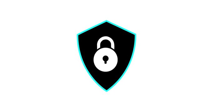 Abstract animated security lock icon on transparent background. Safety security privacy padlock icon with protective shield lock guard barrier icon animation 