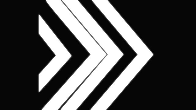 White swipe forward or right pointing solid arrow icon. Right direction arrow. Black arrow forward. arrow loop icon concept. Arrow direction sign animation. on black background