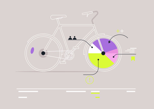 Colorful infographics illustrate the impact of cycling in urban settings, showcasing trends and statistics for biking enthusiasts in various city landscapes.
