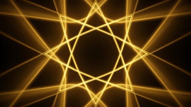 A mesmerizing video of a golden starburst pattern radiating light and energy in a dark background