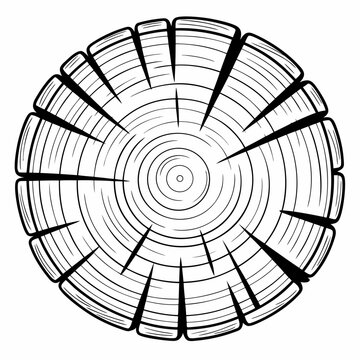 Black and white line tree trunk cross-section cross section