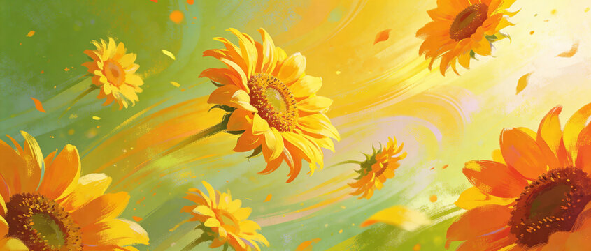 AI generated. On abstract background with summer colors and sunflowers.