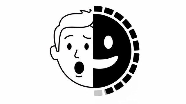 Animation video showing transition from sadness to joy with progress bar transition effect