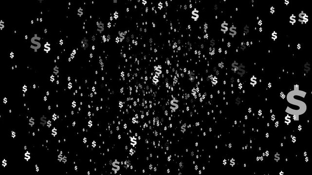 urrency signs in the form of gold dollars are Falling Dollar concept with 4k video animation.