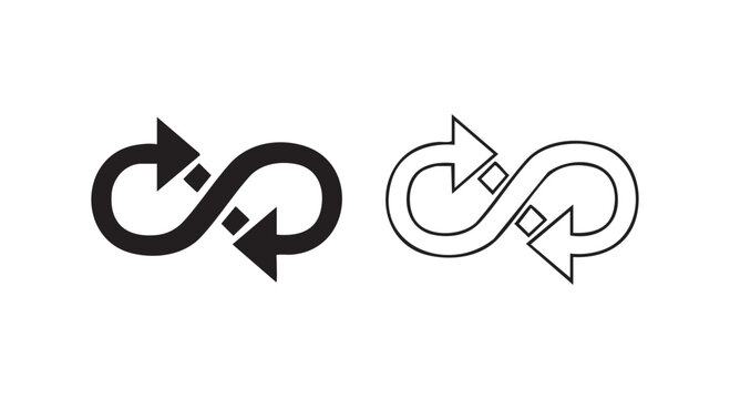 Infinity loop symbol with arrows for continuous process cycle repeat and endless flow sequence vector design collection.