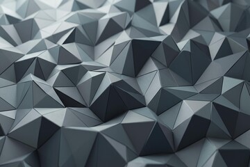 Obraz premium Geometric shapes form a complex 3D pattern with many triangles in dark gray tones and light reflections on surface