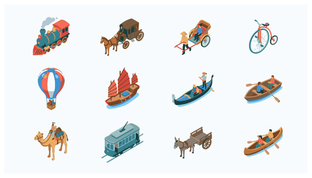 Transportation icons with various modes of travel.