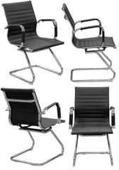 Obraz premium Modern office visitor chair photographed in studio and isolated on transparent background. Comfortable upholstered chair with metal frame and armrests, suitable for conference rooms, meeting