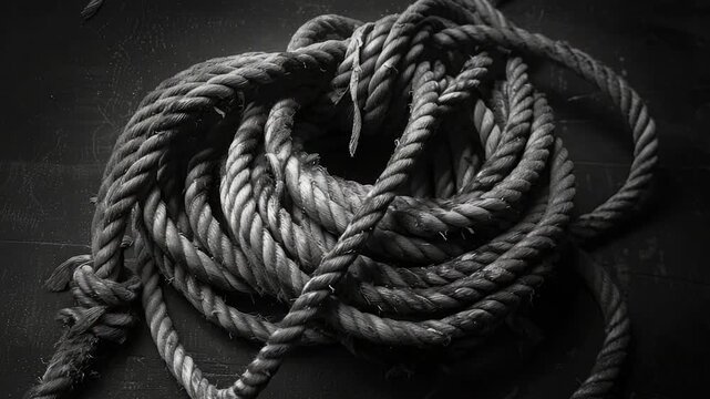 Video A close-up shot of a rope's texture in black and white, suitable for use in designs or s where texture is needed