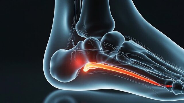 3D Medical Animation of the Human Foot Showing Inflammation and Pain in the Plantar Fascia Ligament