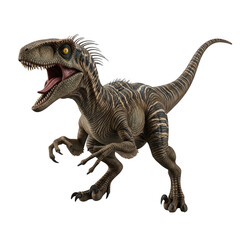 Fototapeta premium Life-like model of a prehistoric theropod dinosaur standing in an alert pose isolated on transparent background