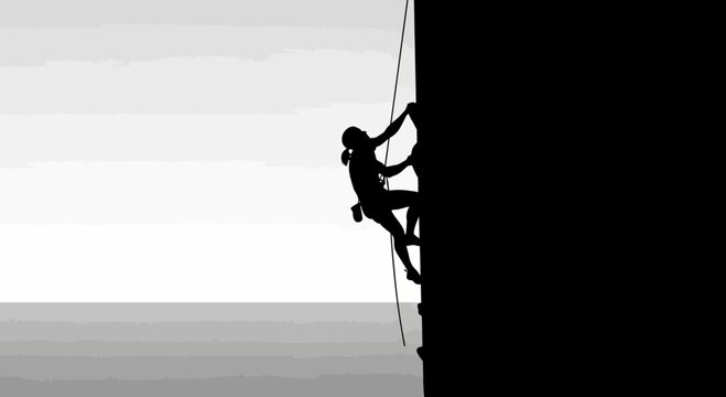 Silhouette Of A Woman Ascending A Steep Rock Face