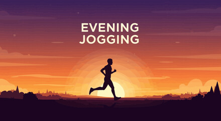 Obraz premium Silhouette Runner Against A Vibrant Sunset Sky