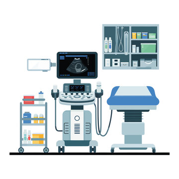 Illustration of a modern ultrasound machine in a medical examination room