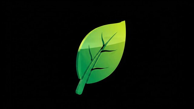 Brightly Lit Green Leaf Graphic on a Black Background, Nature Inspired Animated Video