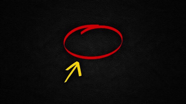 Abstract red chalk oval highlight and yellow arrow pointing to an empty black chalkboard space, symbolizing focus, missing information, or a placeholder for new content in a presentation