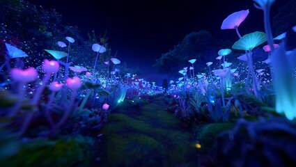 Fototapeta premium Luminous Botanical Dreams in Midnight Atmosphere