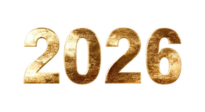 Golden, textured "2026" numbers floating against a black background