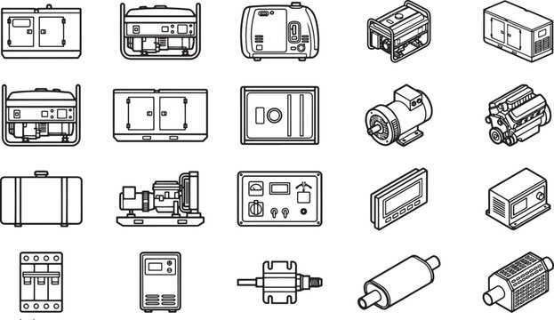 Assortment of meticulously rendered illustrations showcases essential electrical components, ideal for educational or industrial applications.