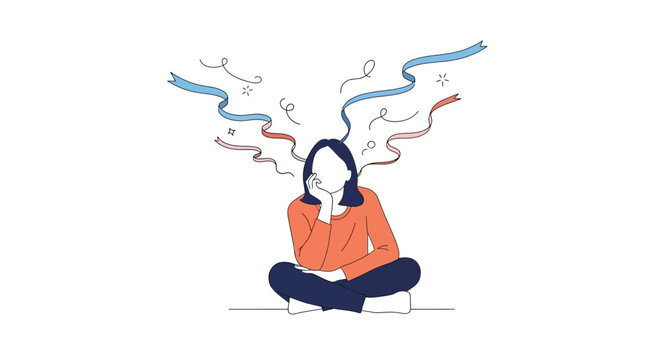 person sitting with confused thoughts.