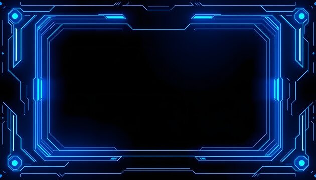 blue neon interface frame with technology border and empty center space