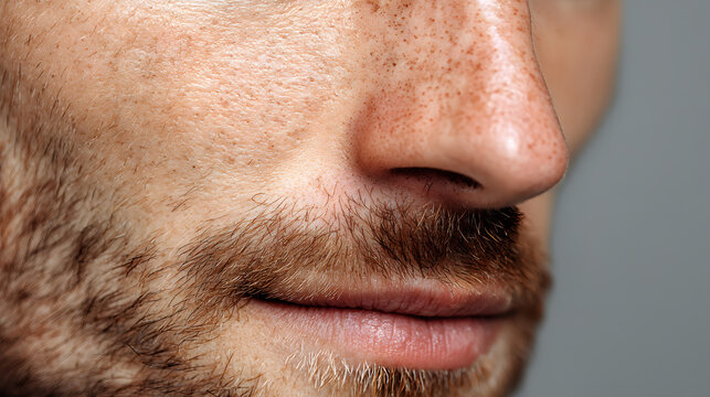 A man with a beard and a nose has a stubble on his face