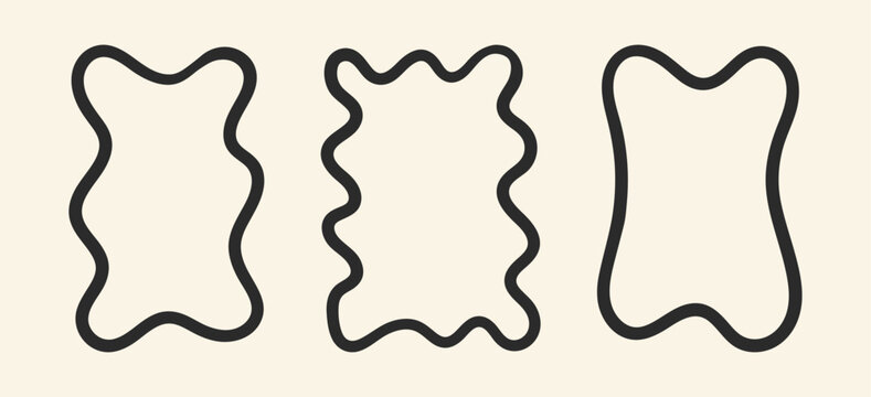 Set of wavy abstract frames. Vector design elements for greeting cards and invitations. Hand drawn bold linear borders