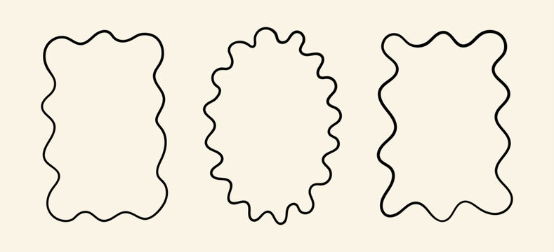 Set of wavy abstract frames. Vector design elements for greeting cards and invitations. Hand drawn bold linear borders