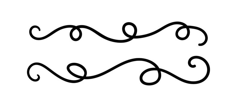 Hand drawn whimsical curly borders. Vector line illustration in vintage style. Elegant decorative quirky elements for holiday designs