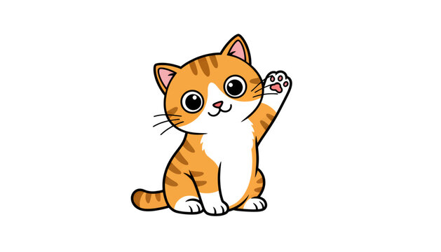 Cute orange tabby cat waving hello with a friendly paw gesture.